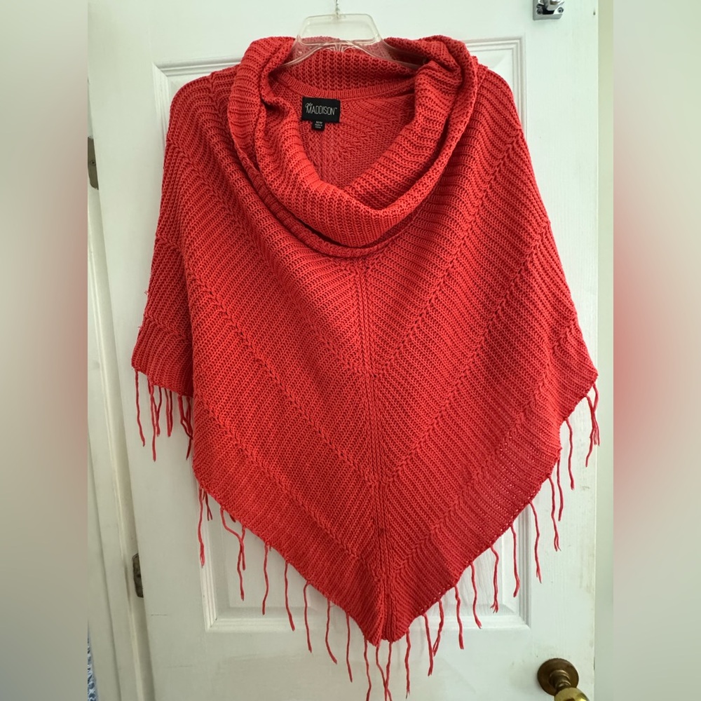 Madison Vibrant Coral Knit Poncho
